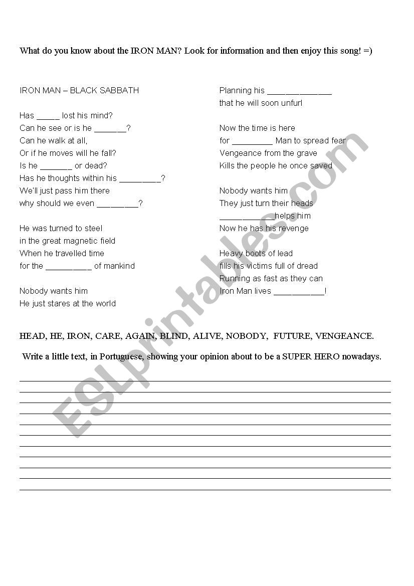 Iron man worksheet