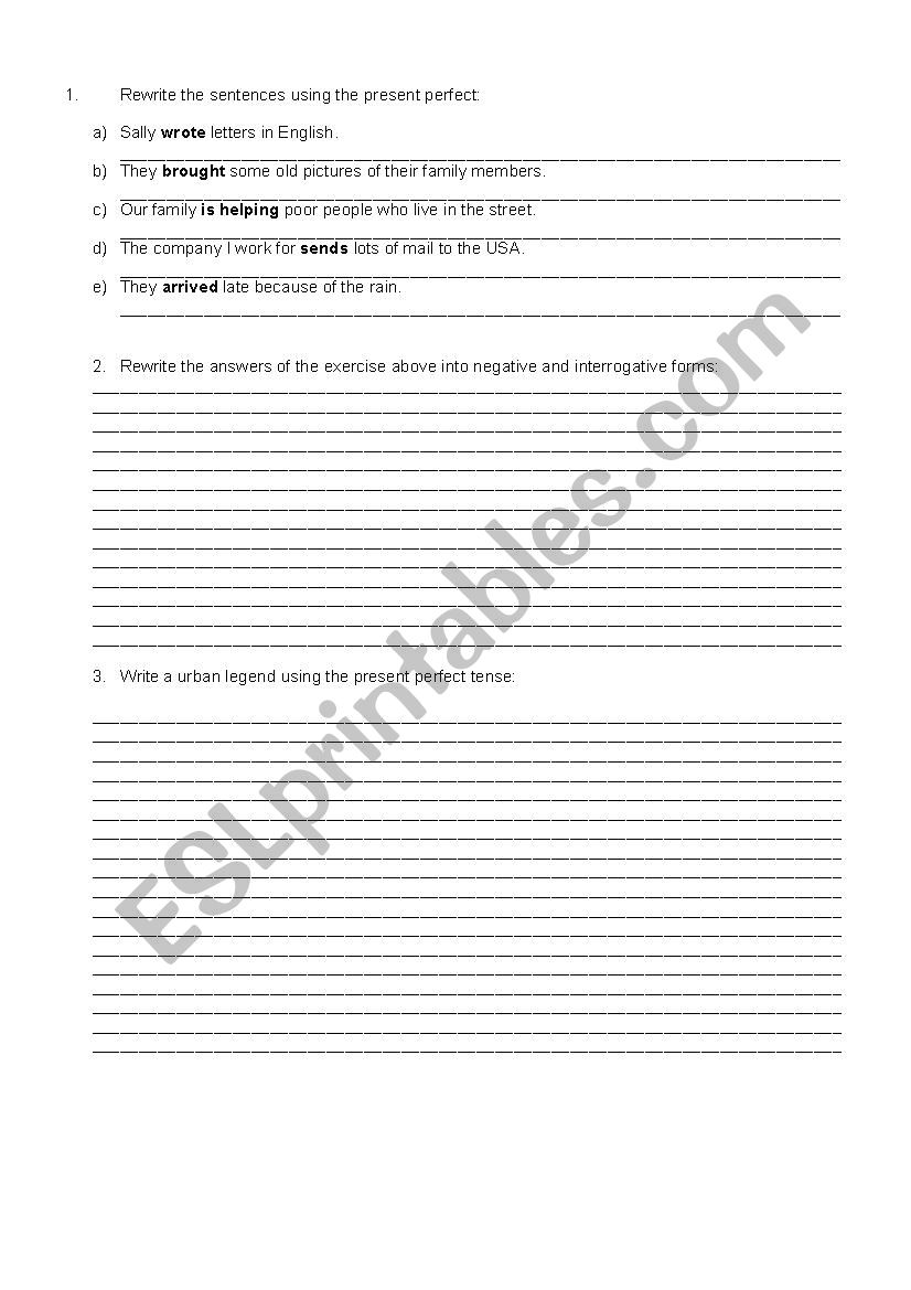 Present perfect worksheet