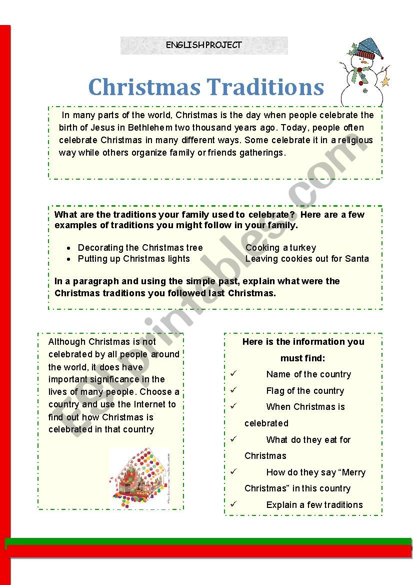 Christmas traditions worksheet