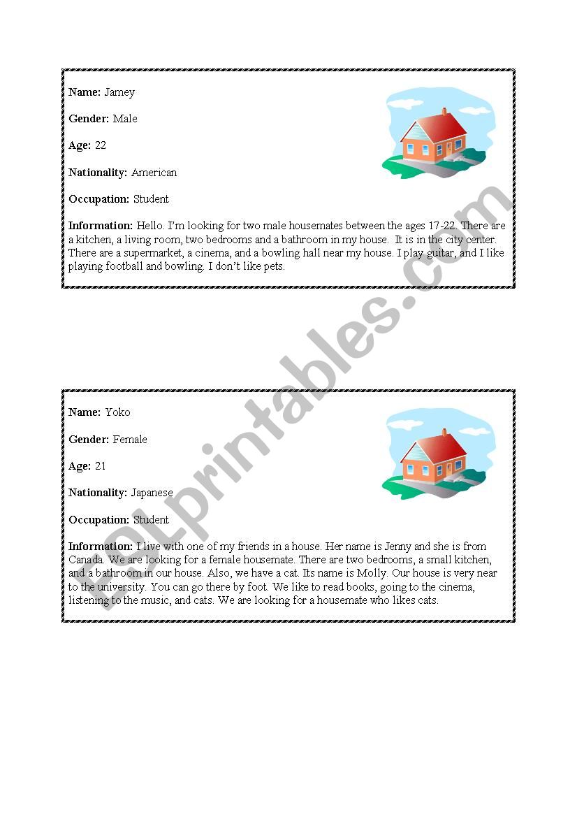 Â´Find your housemateÂ´ speaking activity