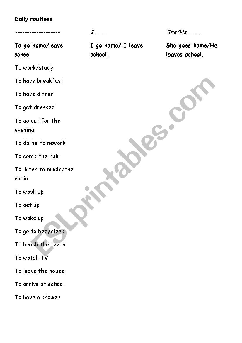 daily routines practice worksheet