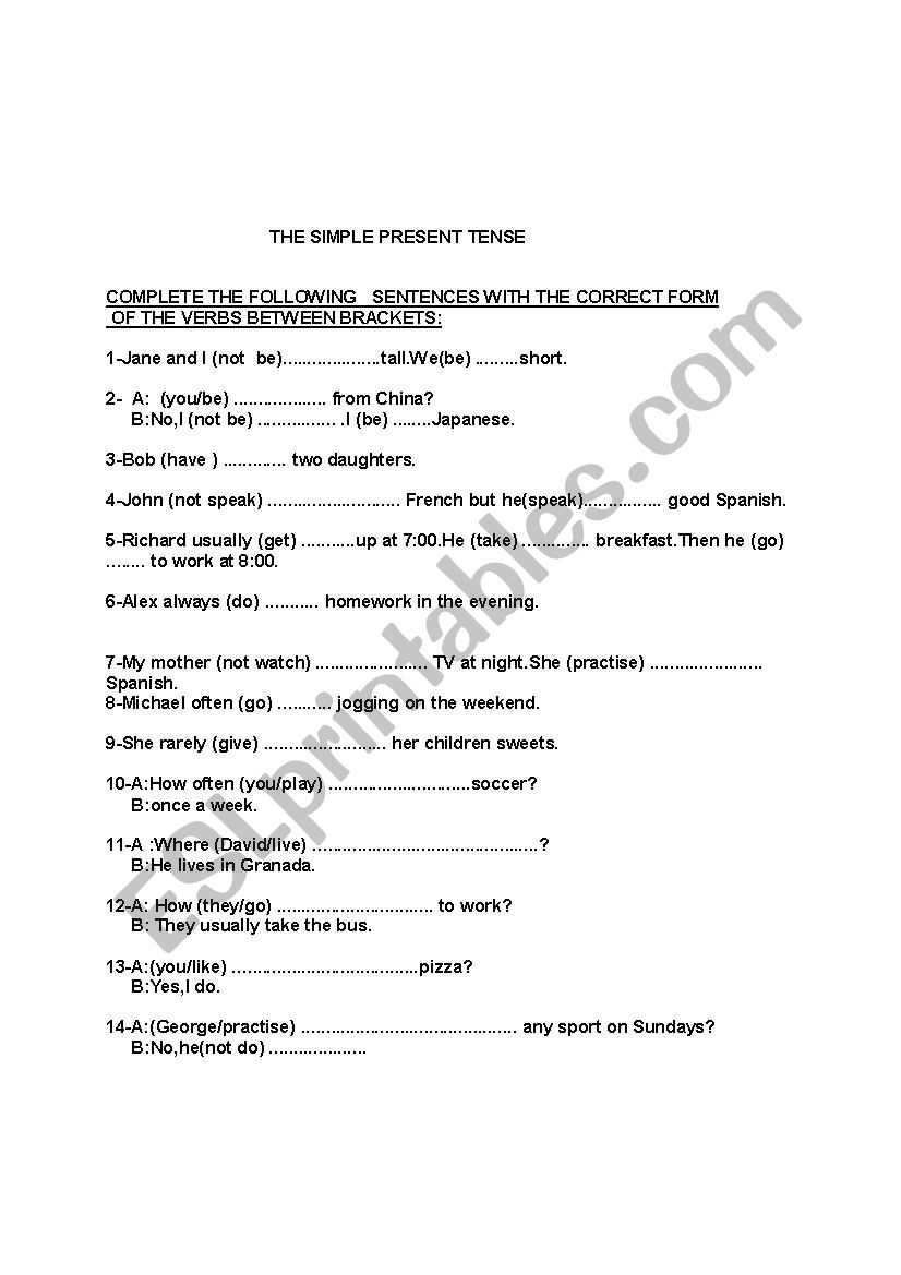 the simple present tense worksheet