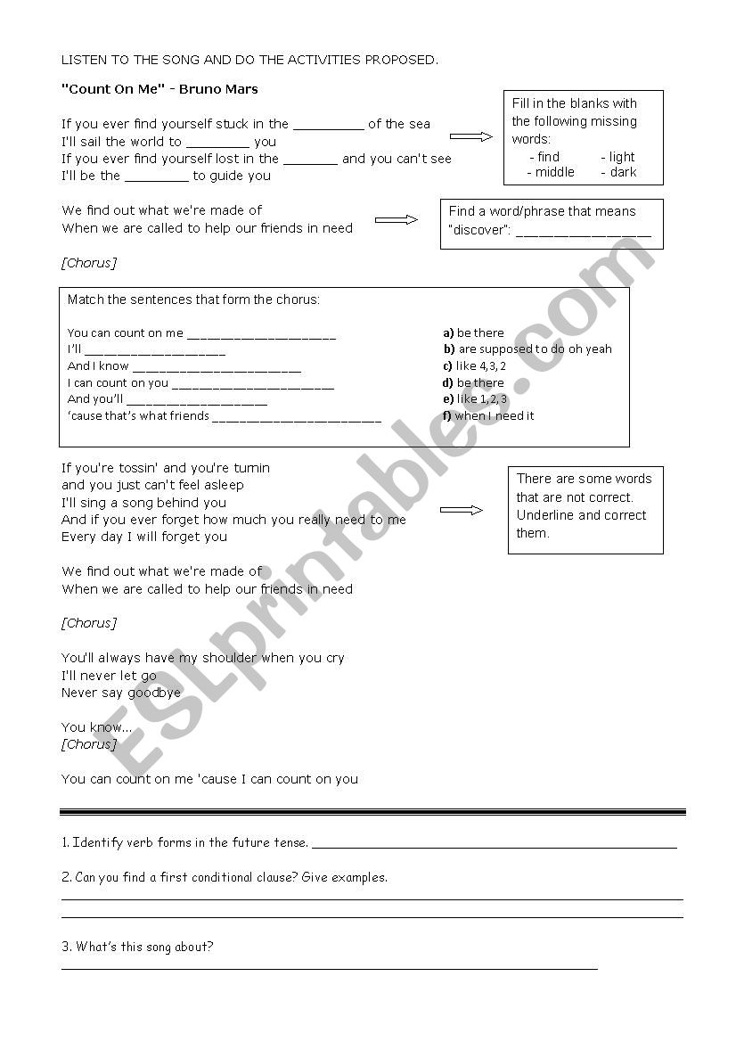 Song worksheet-Bruno Mars-Count on me