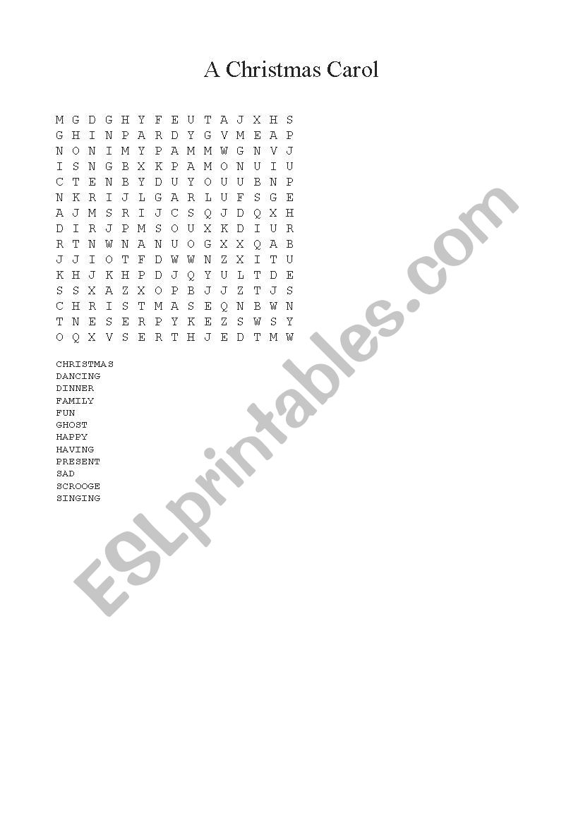 A Christmas Carol Wordsearch worksheet