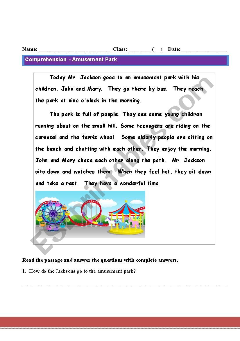 Amusement Park worksheet