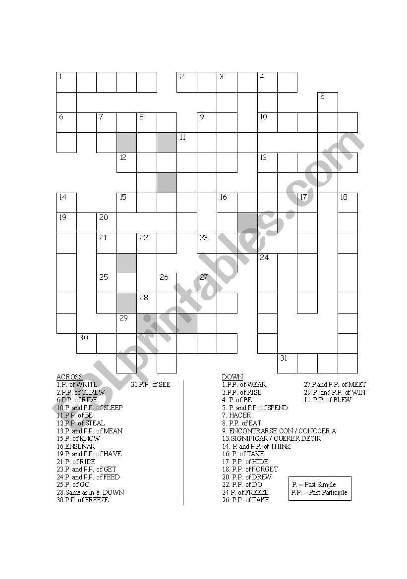 Irregular past crossword worksheet