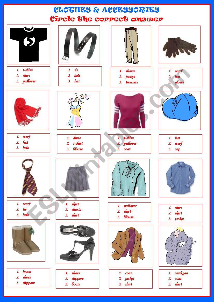CLOTHES - multi-choice - ESL worksheet by jannabanna