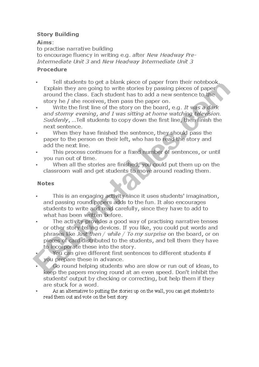 Story building worksheet