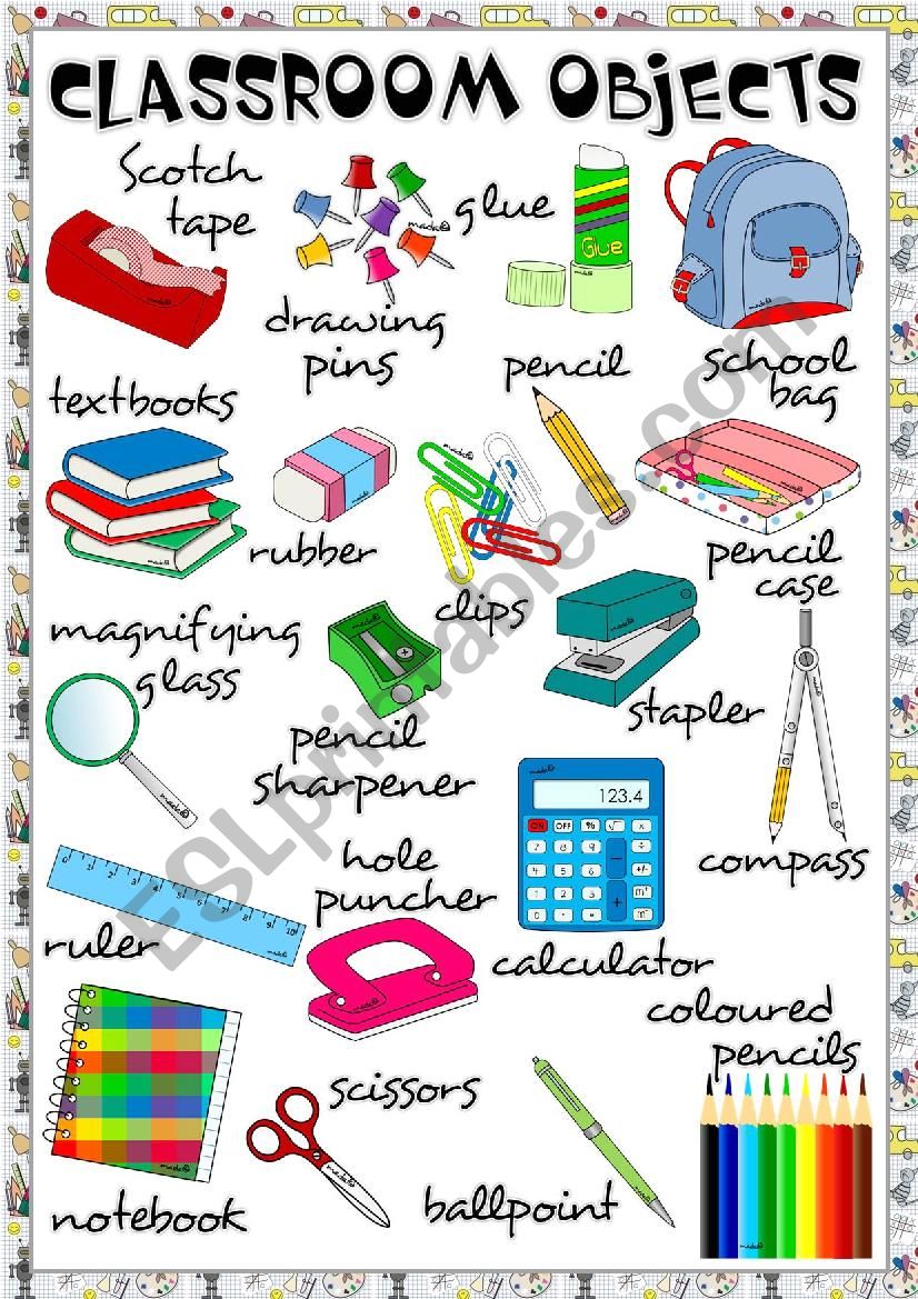 Classroom objects - poster worksheet