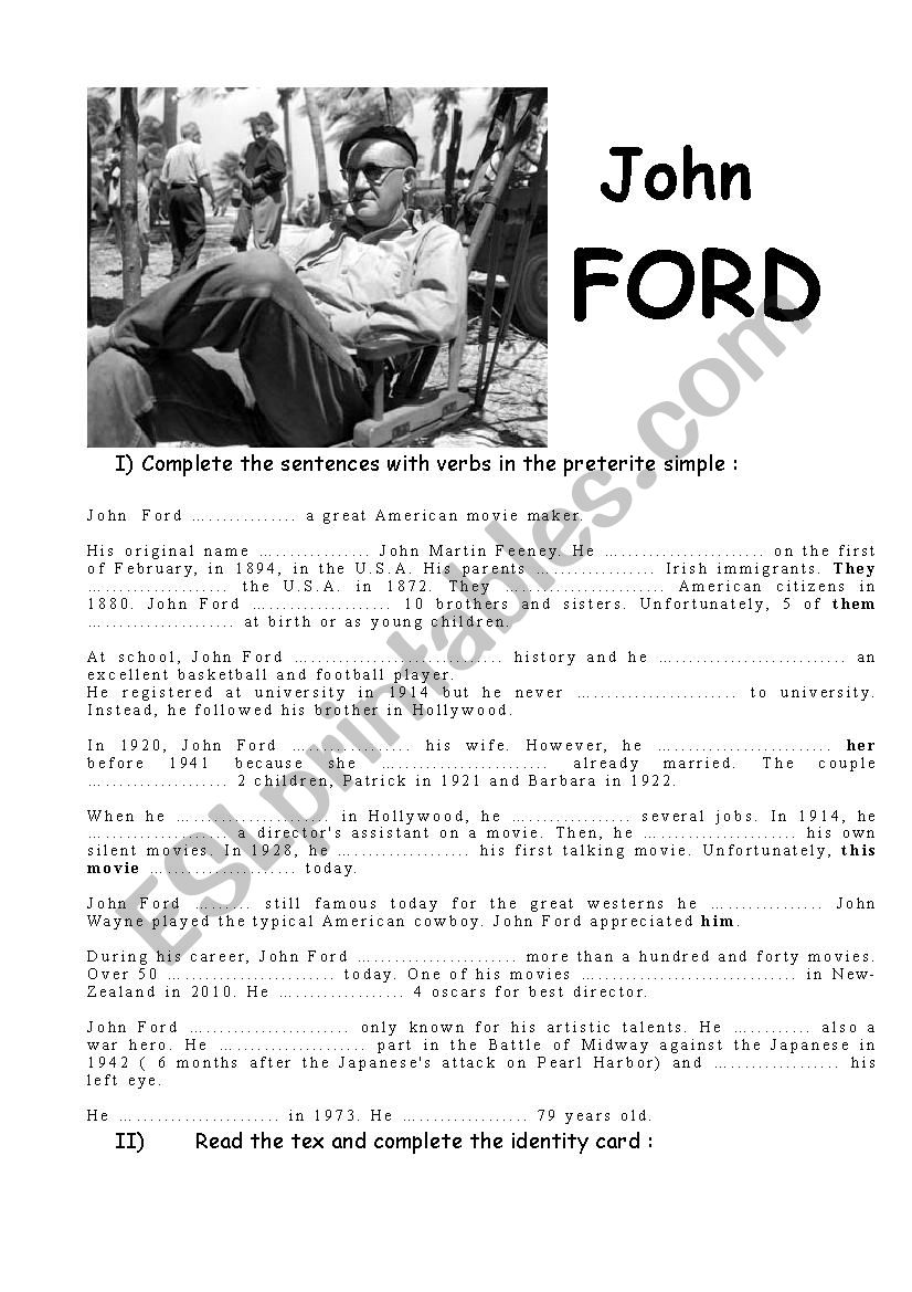 John Ford: a biography worksheet