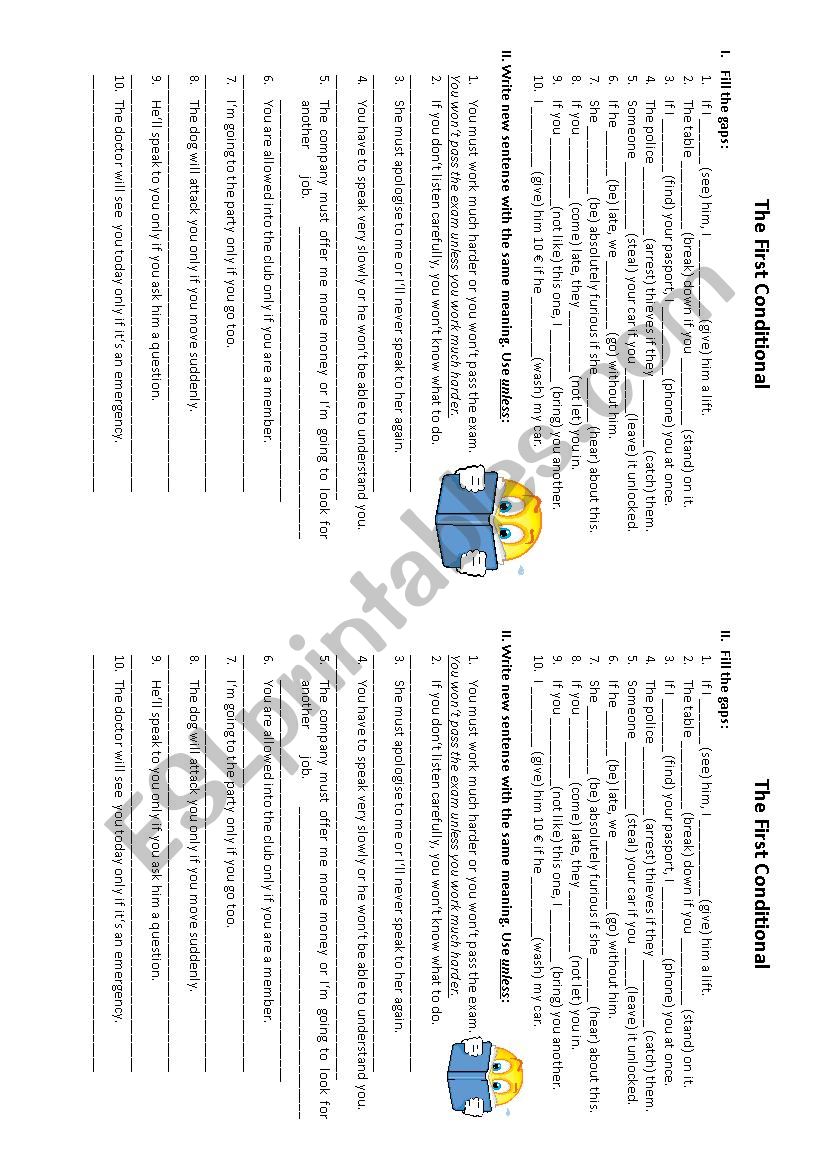 The first conditional. Unless worksheet