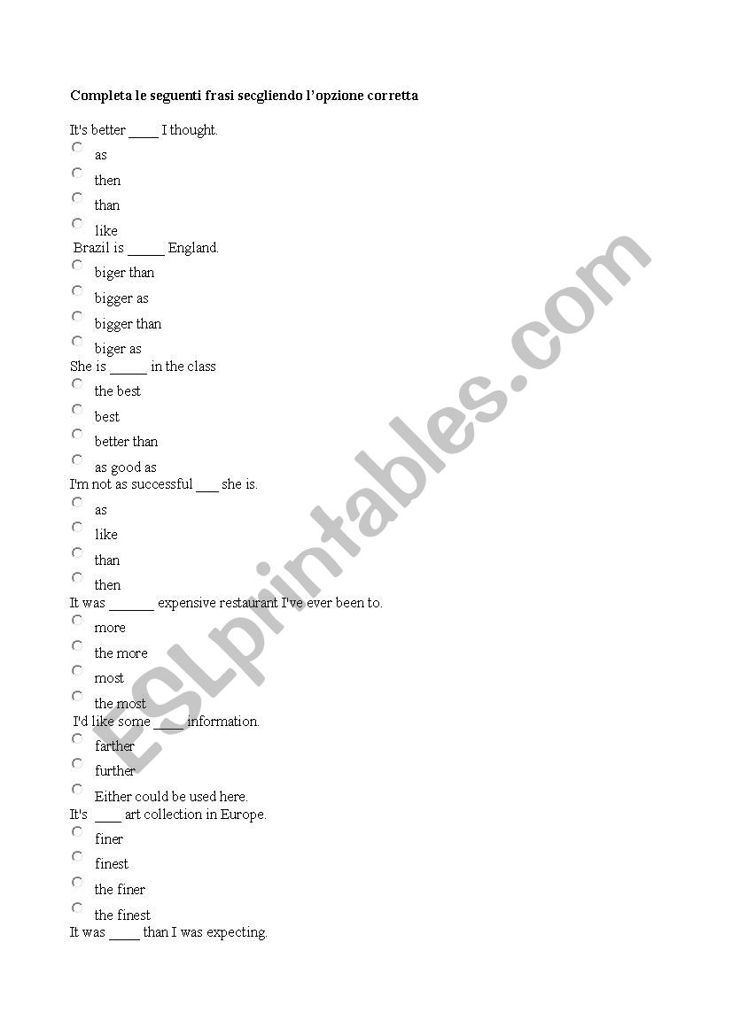 Comparatives and superlatives worksheet