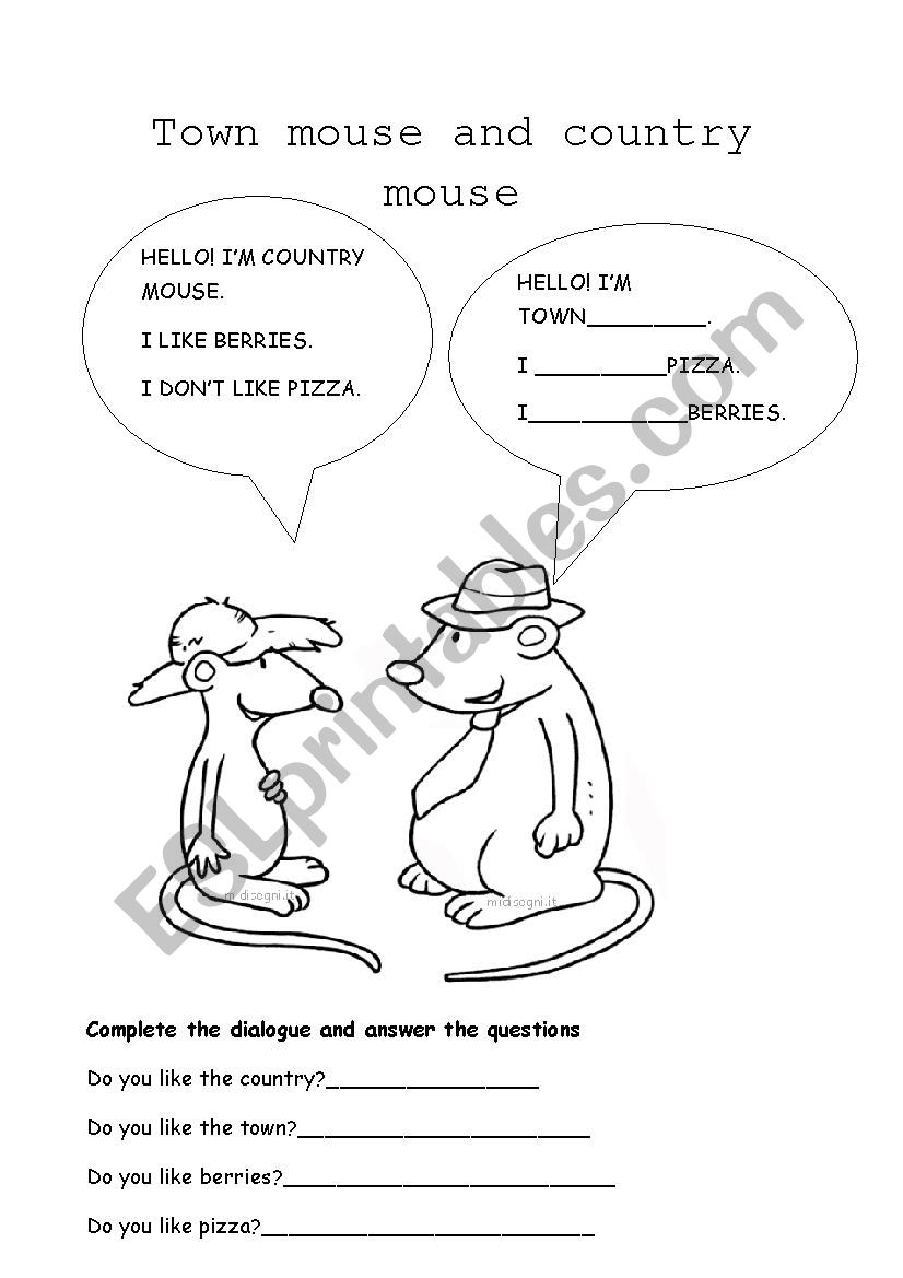 Town mouse and country mouse worksheet