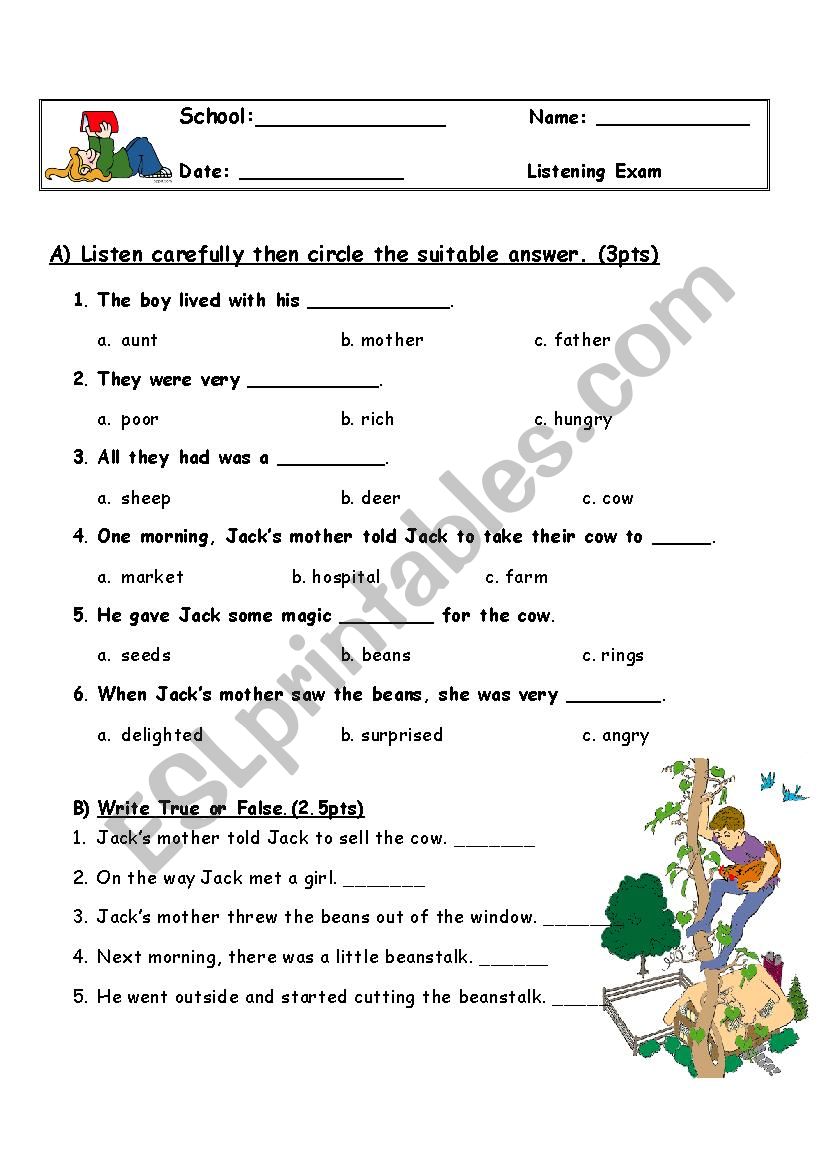 listening test worksheet