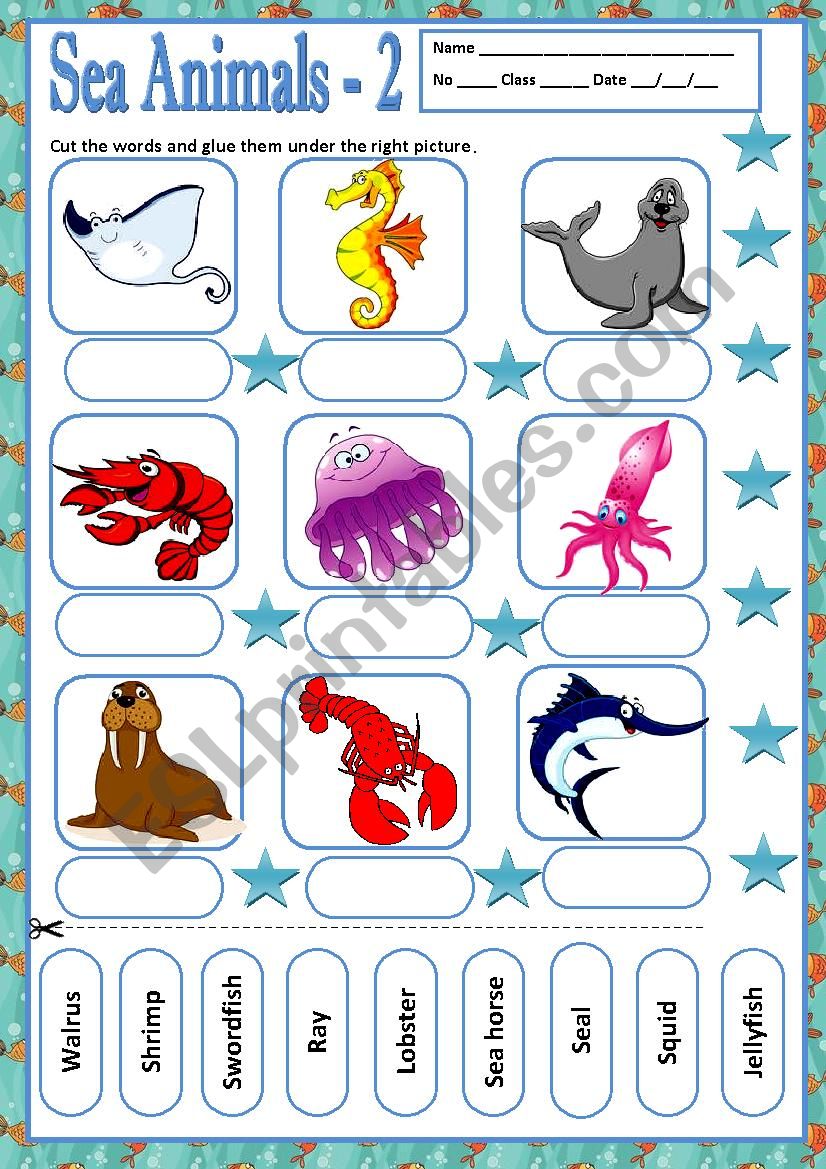 SEA ANIMALS 2 - MATCHING worksheet