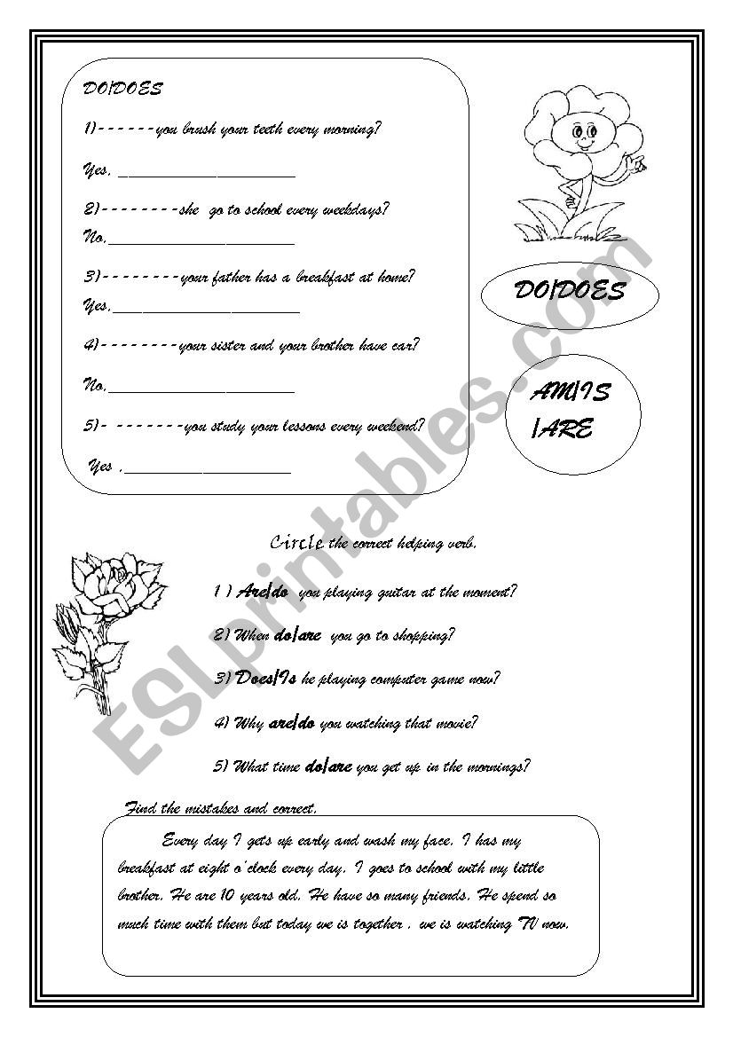 Do,does /To be worksheet