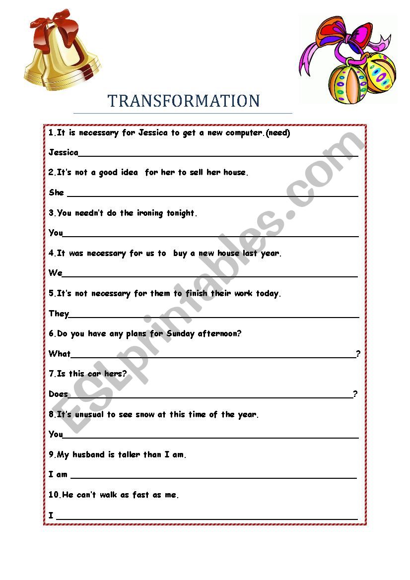 TRANSFORMATION worksheet