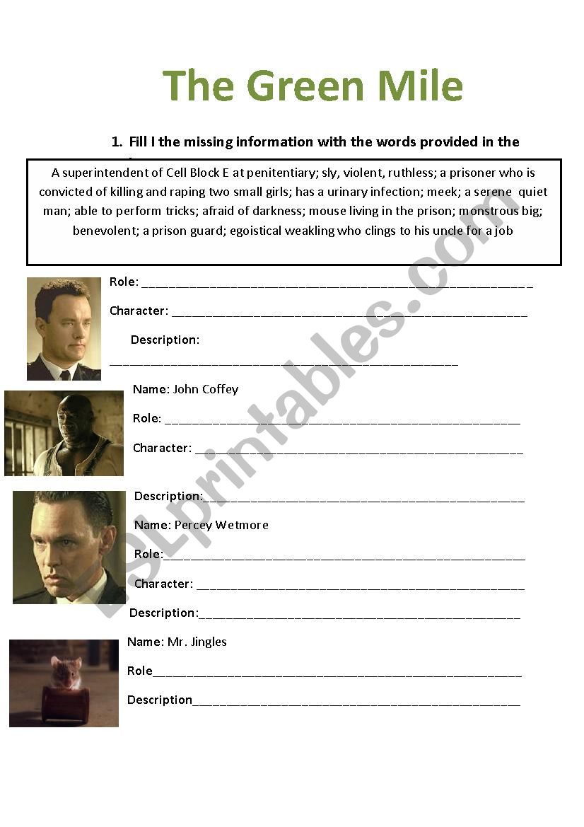 The Green Mile worksheet