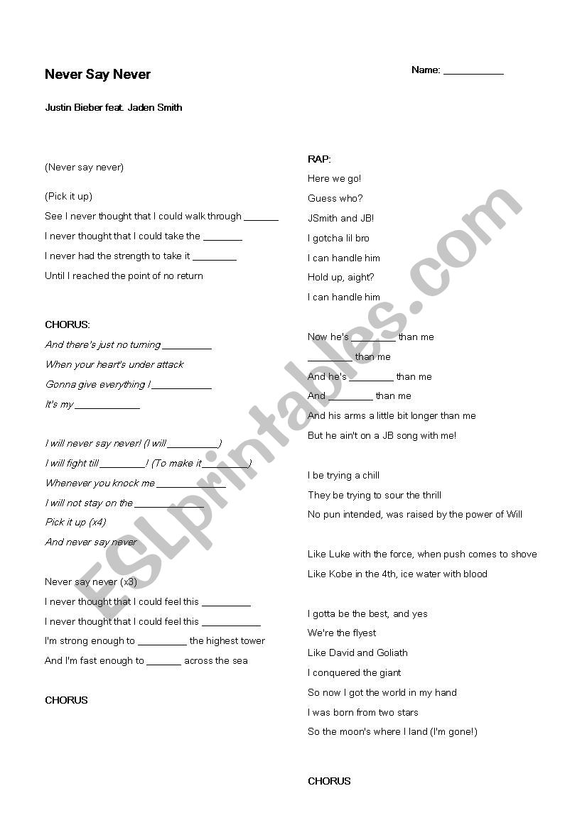 song review worksheet