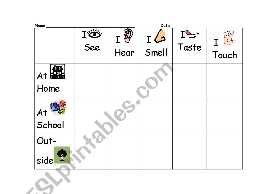 5 Senses Matrix worksheet