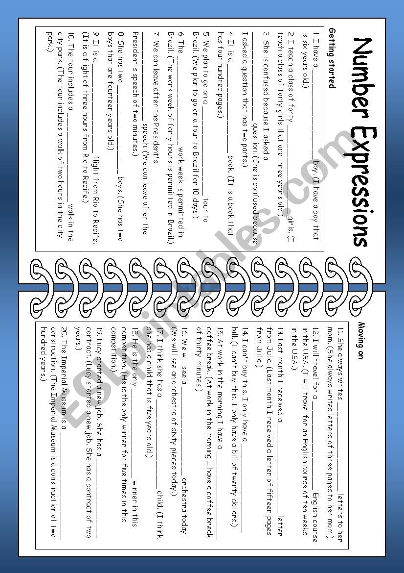 Number Expressions (Compound Adjectives) - With key - Fully Editable