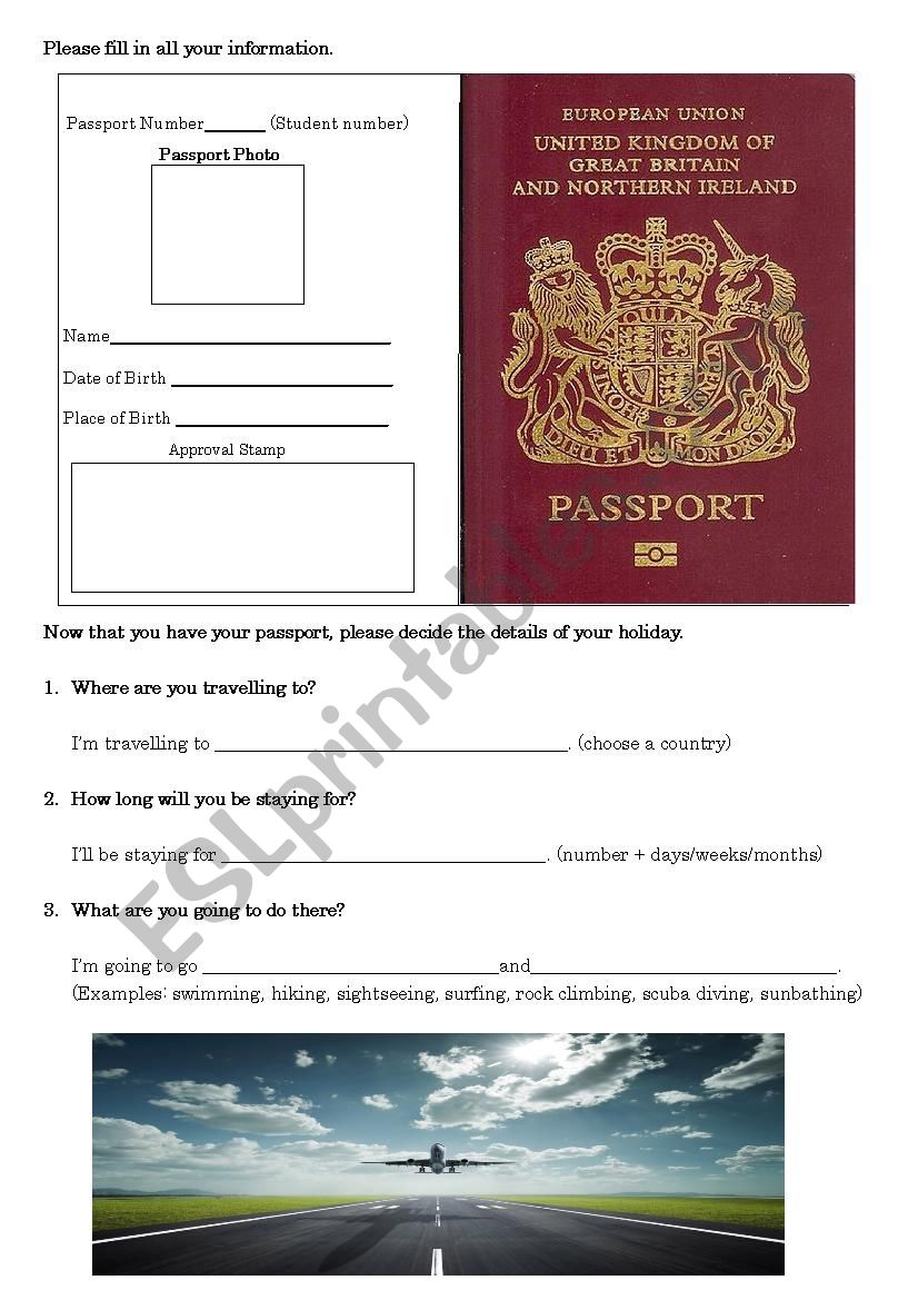 Passport and Travel worksheet