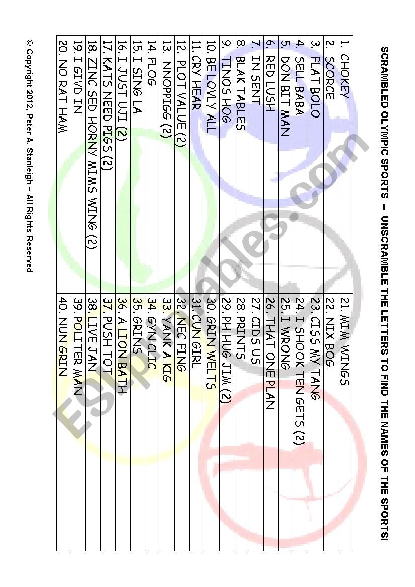 Scrambled Olympic Sports worksheet