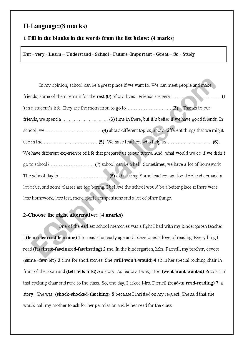 Language part 9th form first term