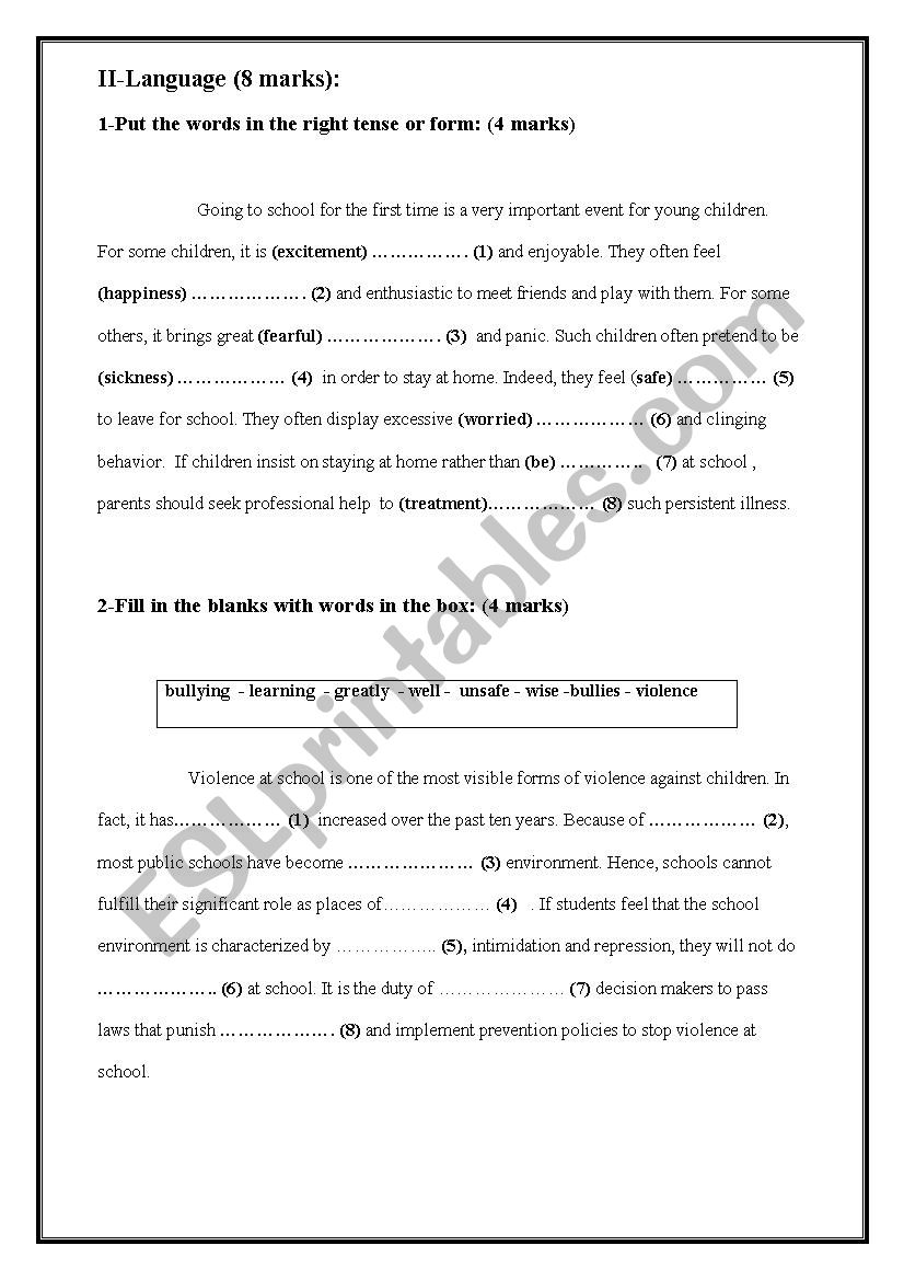 Language part 9th form first term