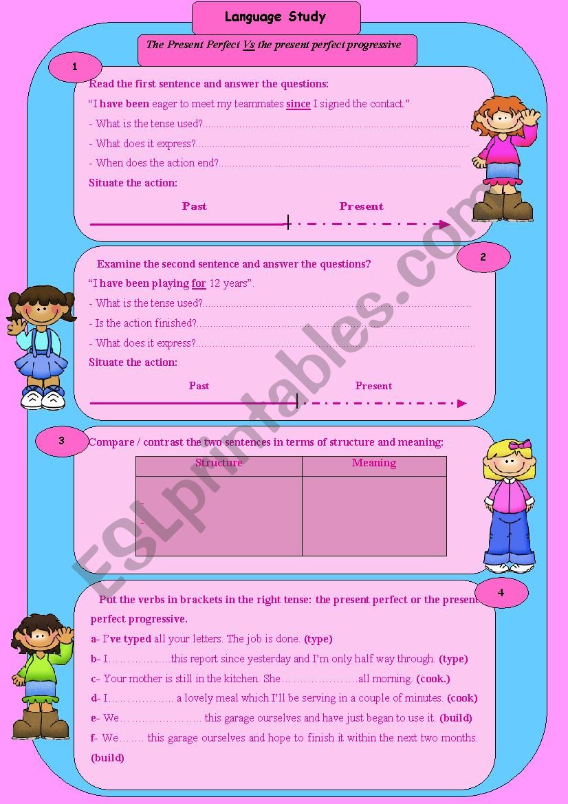 the present perfect Vs the present perfect continuous: use & usage, consolidation, time line