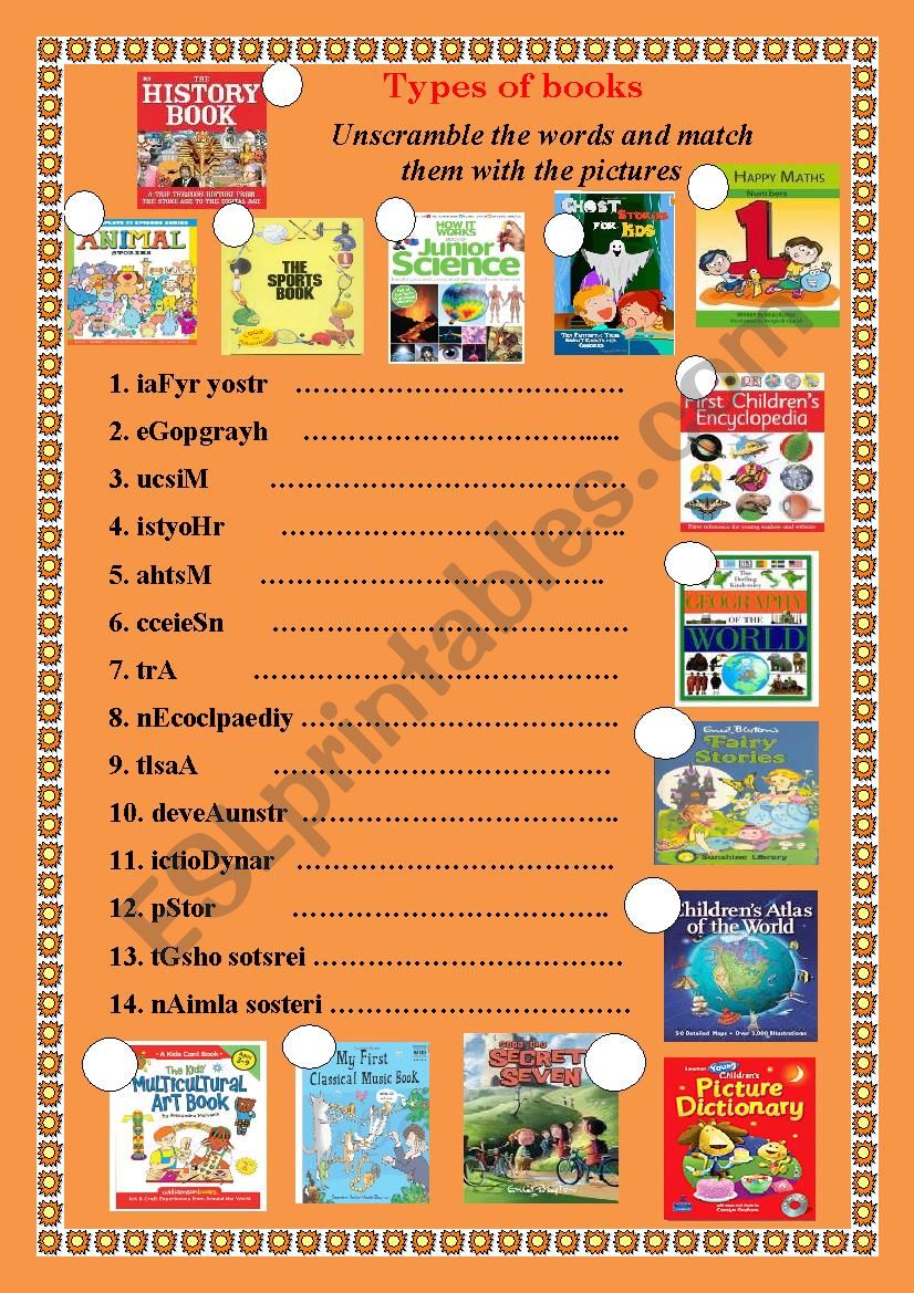 Types of books worksheet