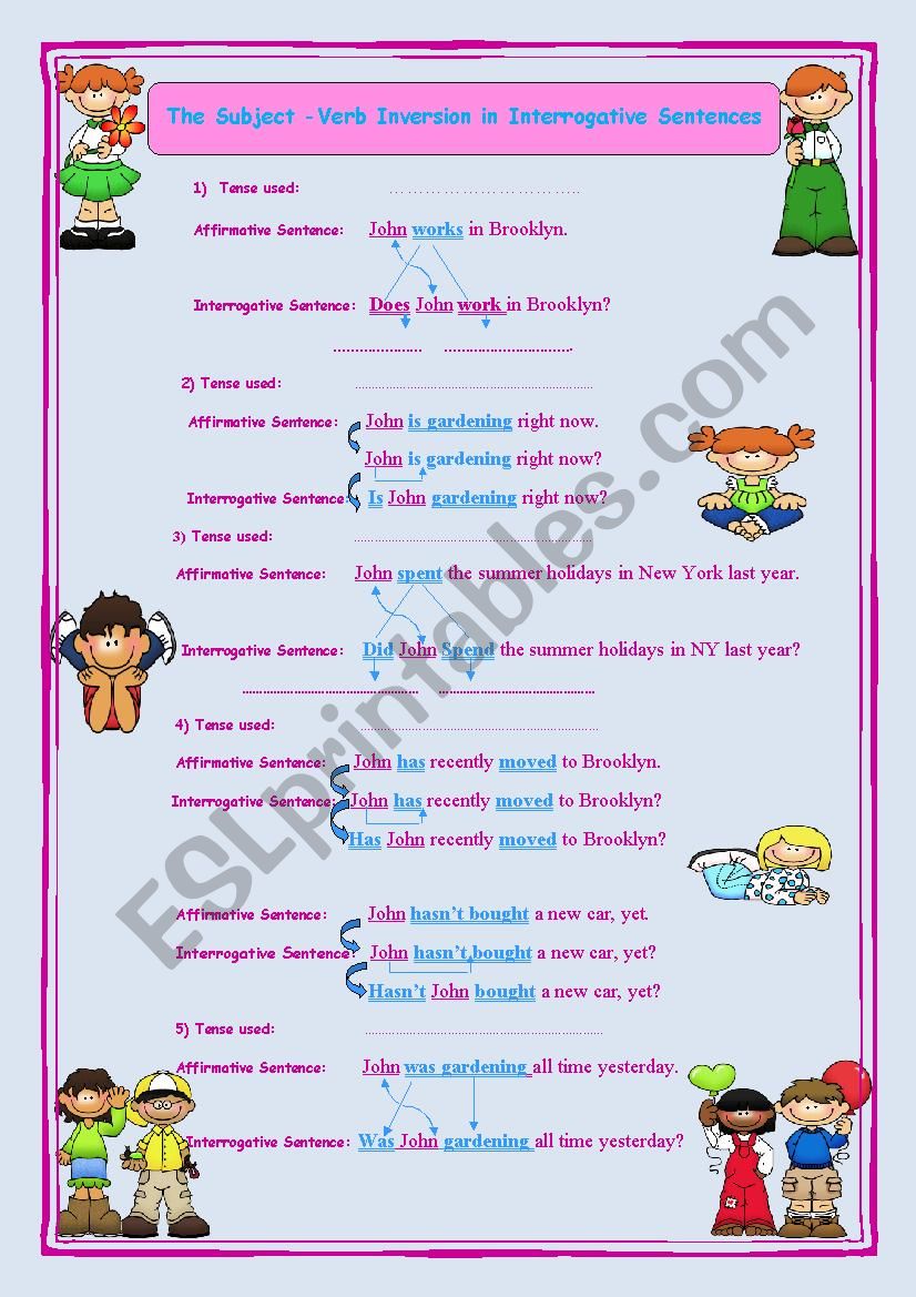 subject verb inversion worksheet