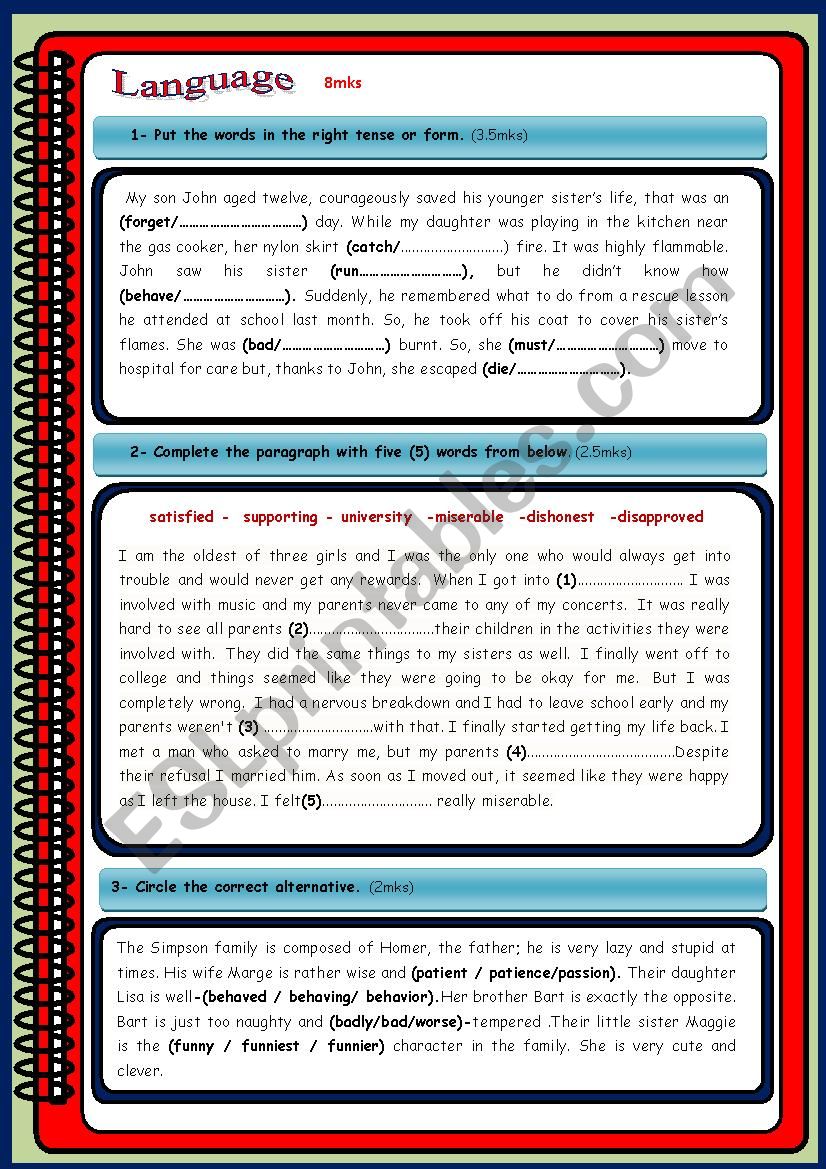 Full Term Test I 9 th form (Part 2)