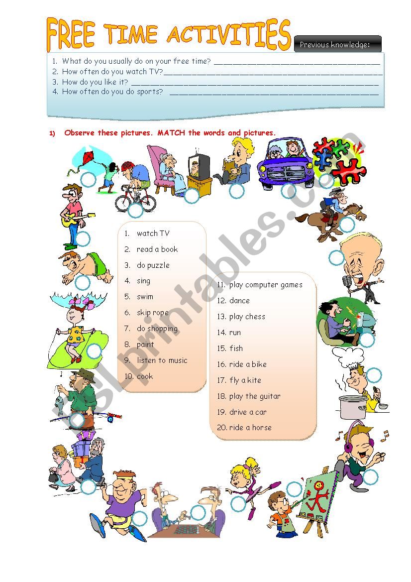 Free time activities worksheet