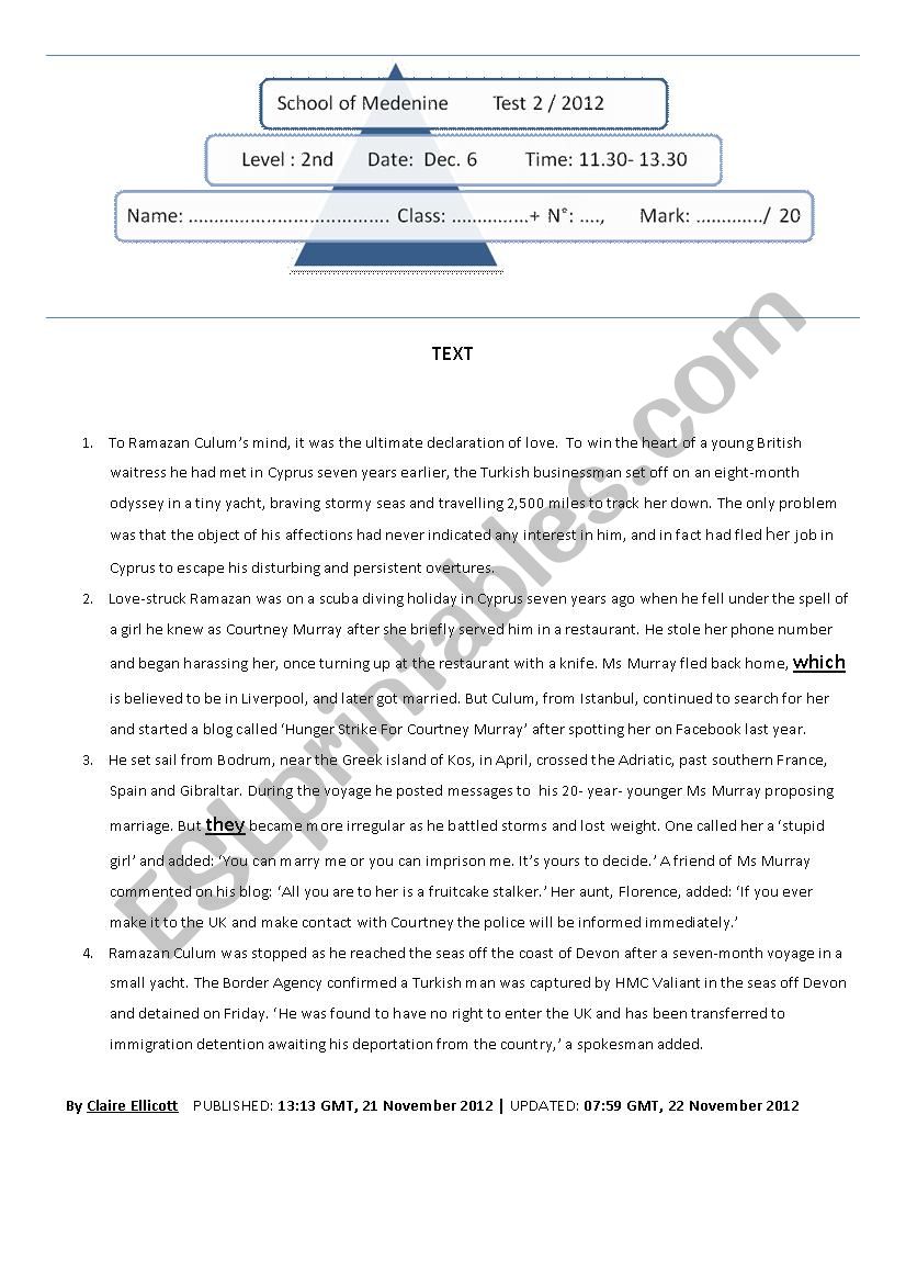 2nd Arts full-term test 1 + correction