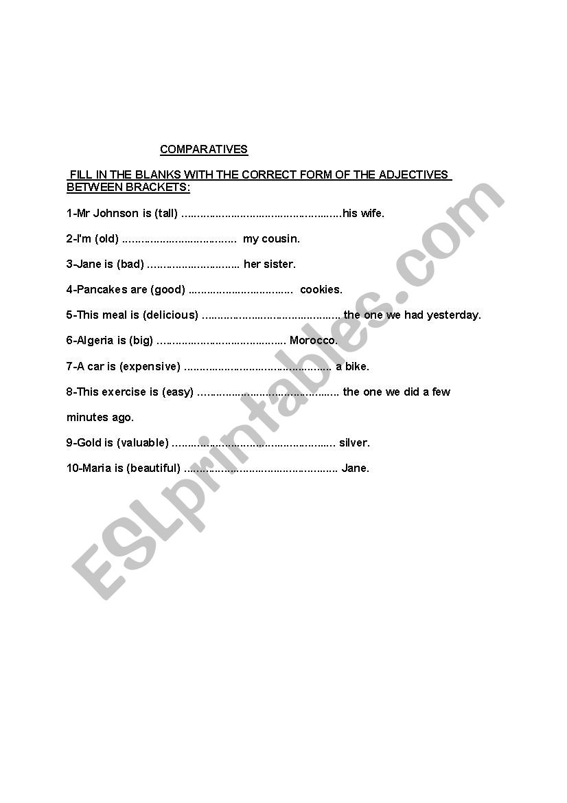comparatives worksheet