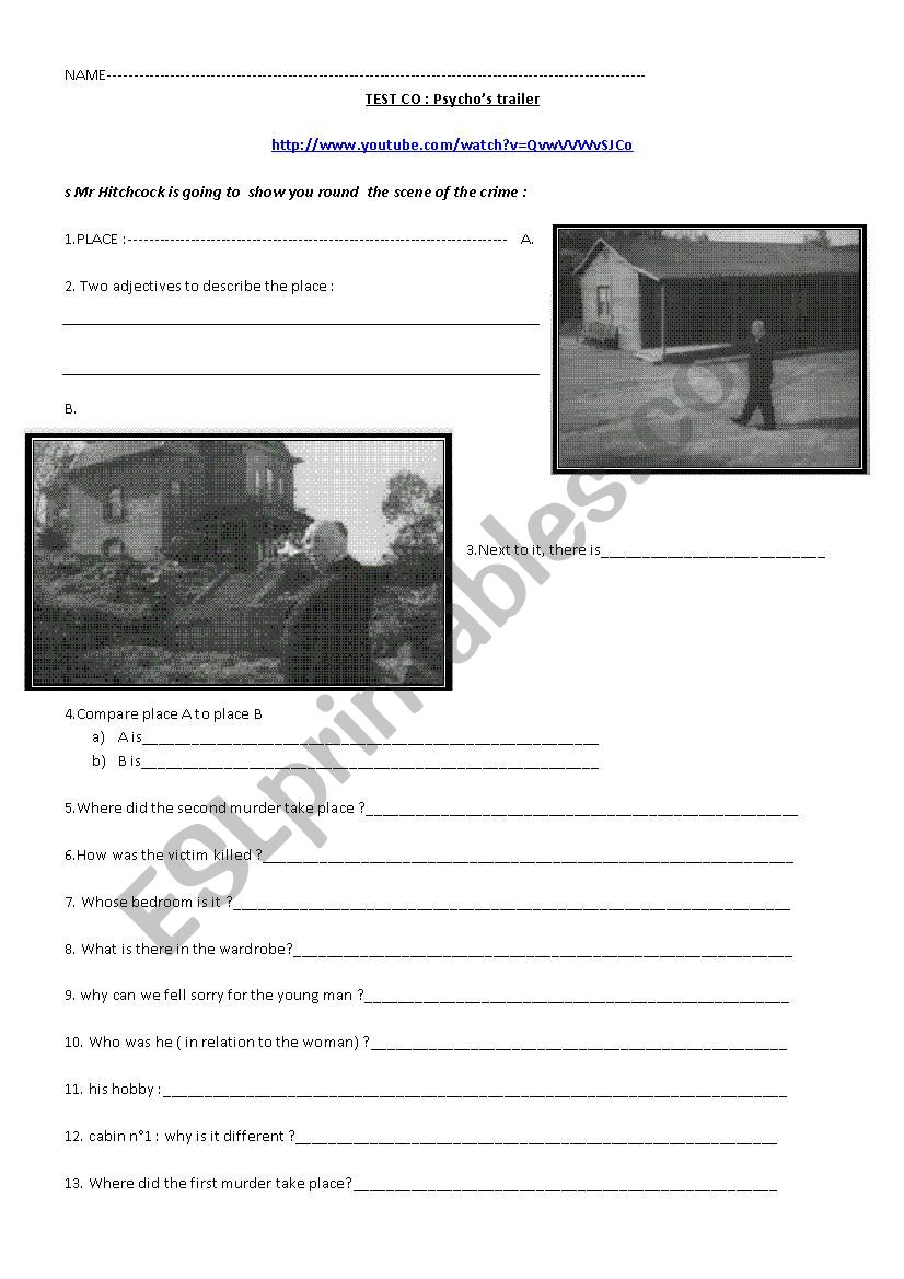 Psycho trailer: test. worksheet