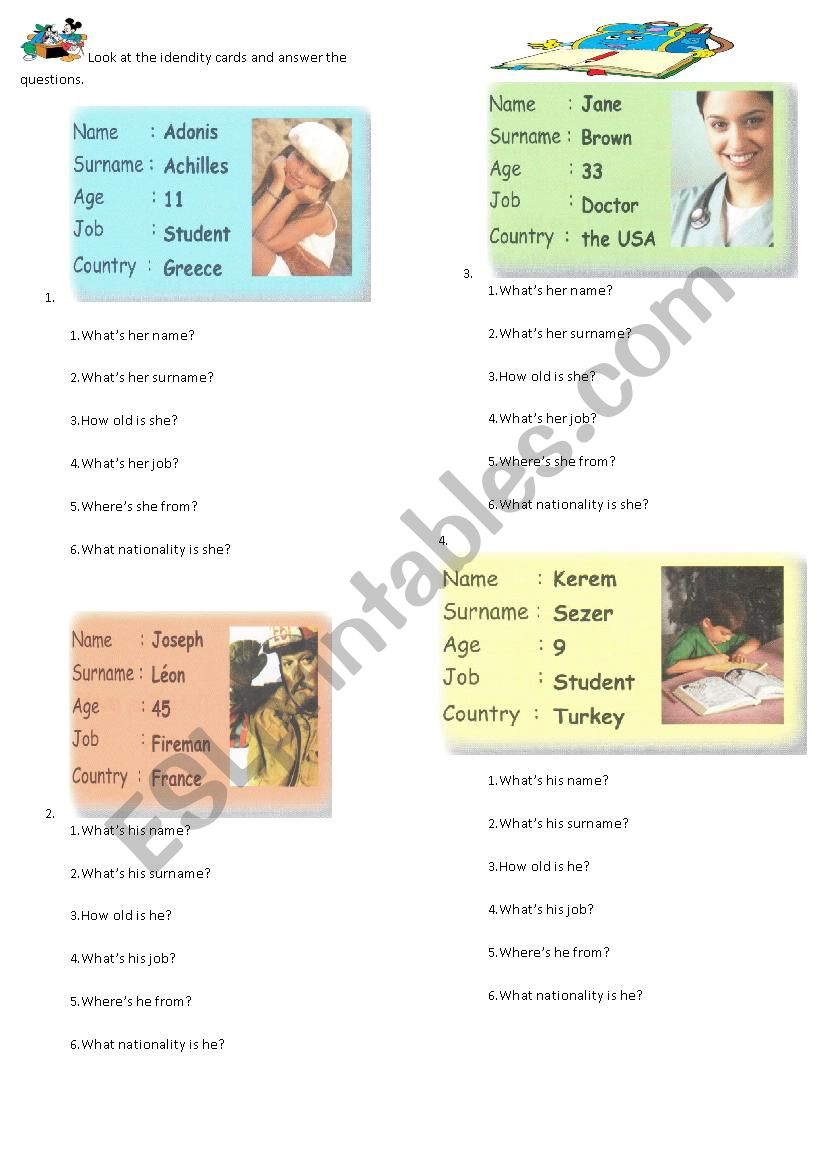 idenditiycar worksheet