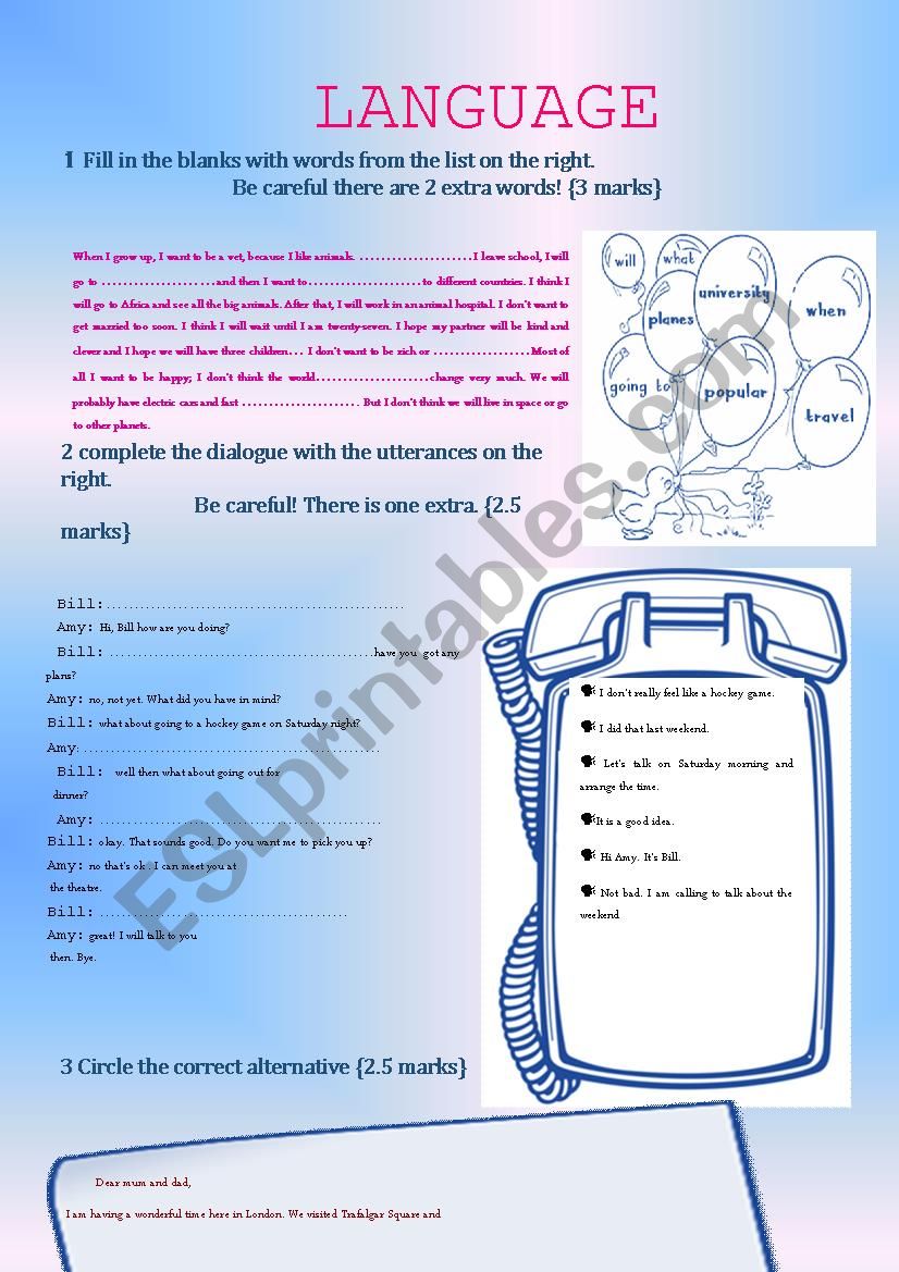 8th form test  part 3 (Language)