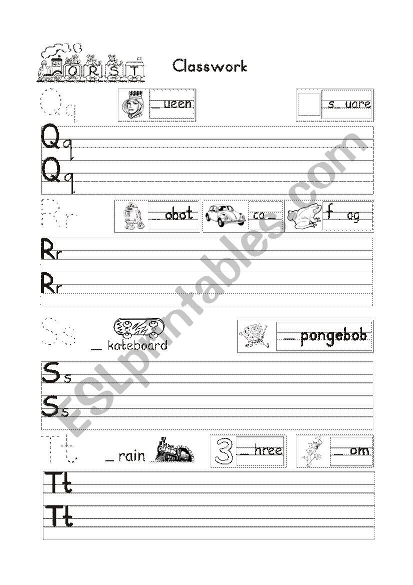  Writing letters q,r,s,t worksheet