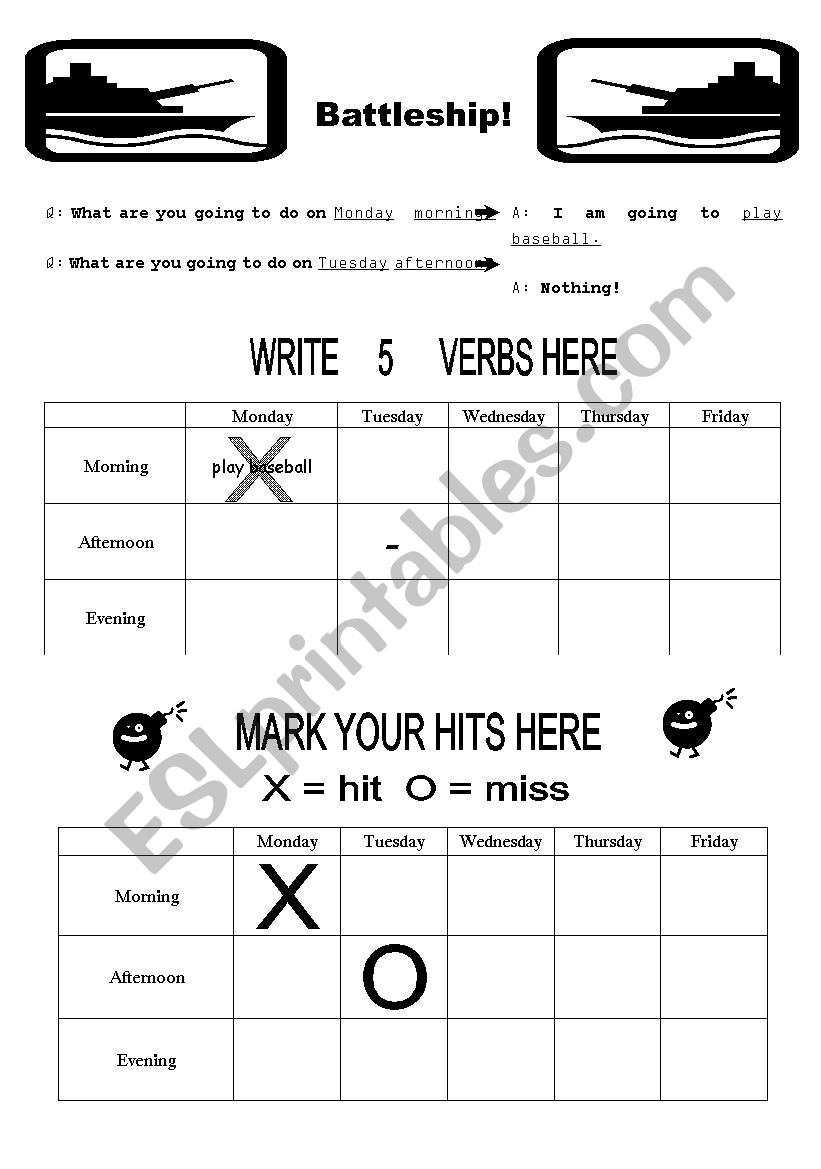 Battleship be + going to worksheet