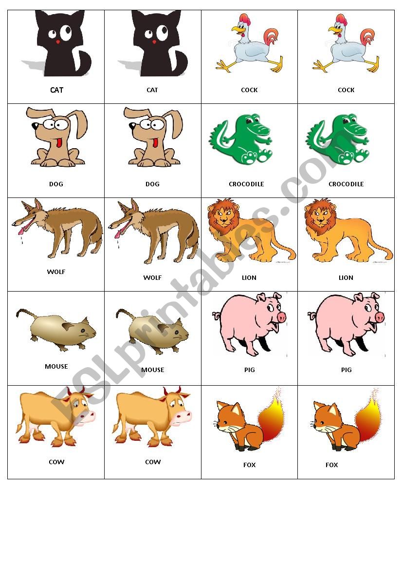 Animal Memory game 1 worksheet