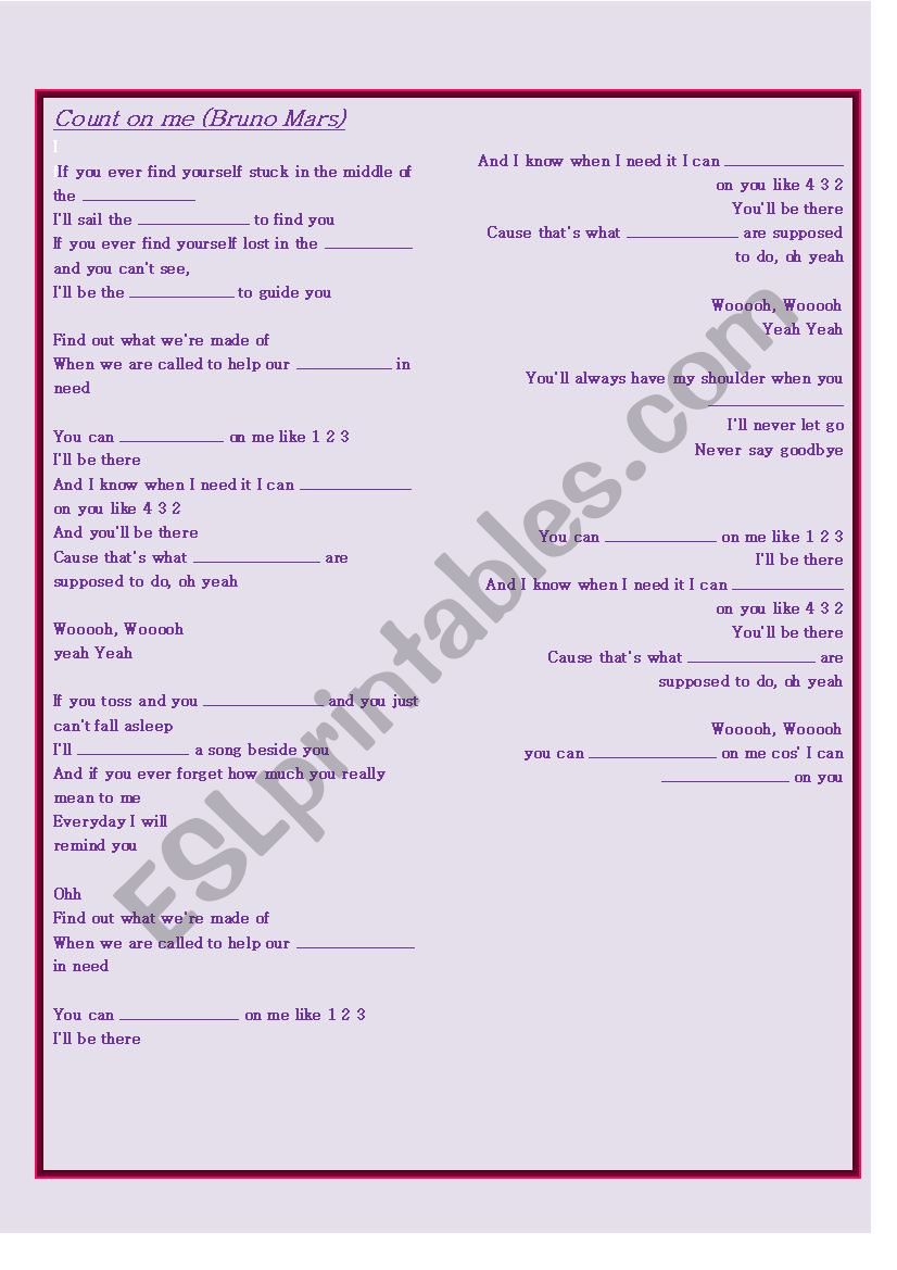 Song - Count on me - Bruno Mars