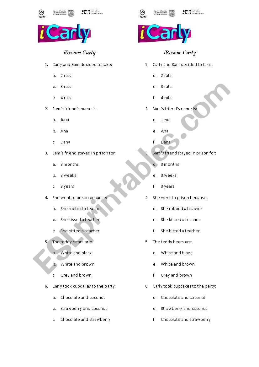 iRescue Carly worksheet