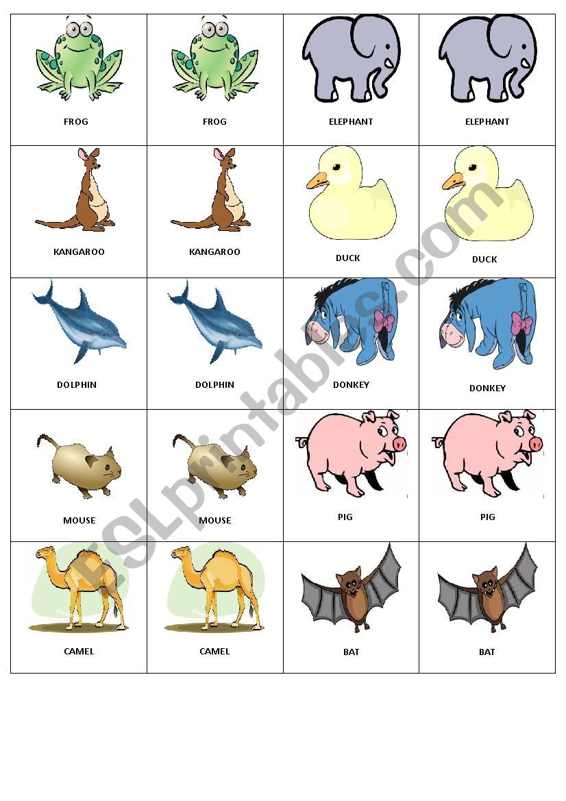 Animal Memory game 2 worksheet