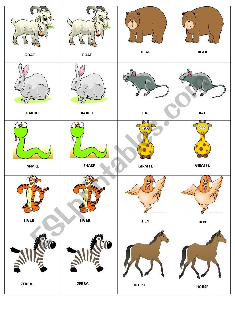 Animal Memory game 3 worksheet