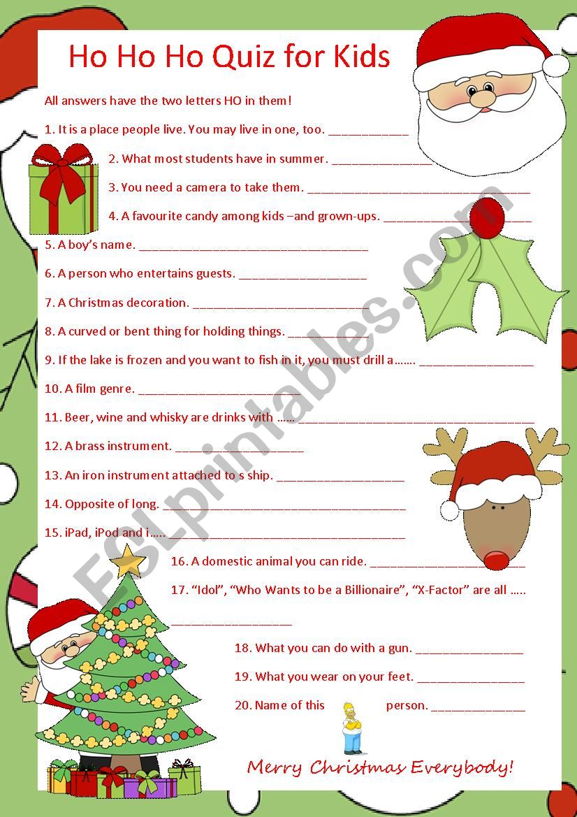 Ho Ho Ho Quiz for Kids worksheet