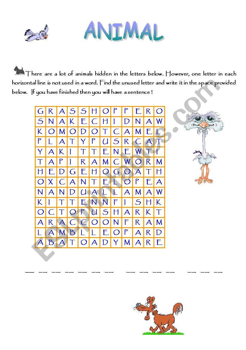 ANIMAL WORD SEARCH worksheet