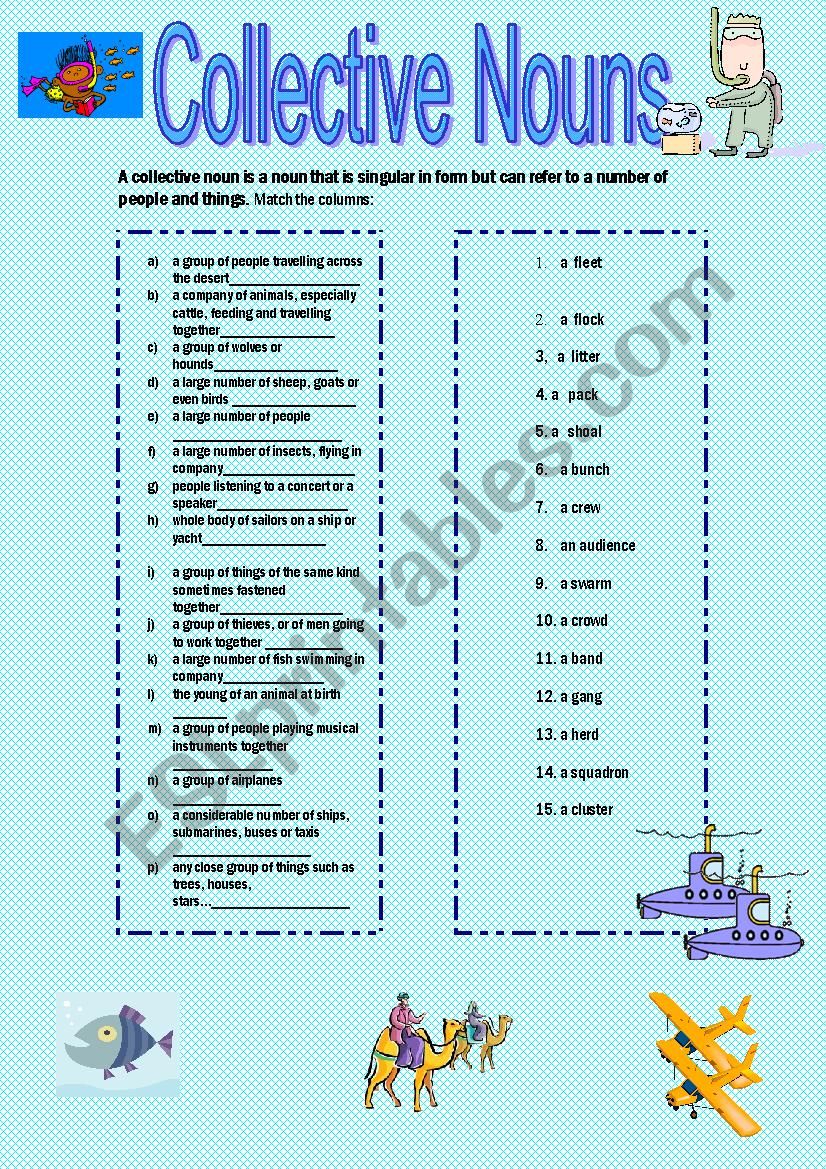 Collective Nouns - matching worksheet