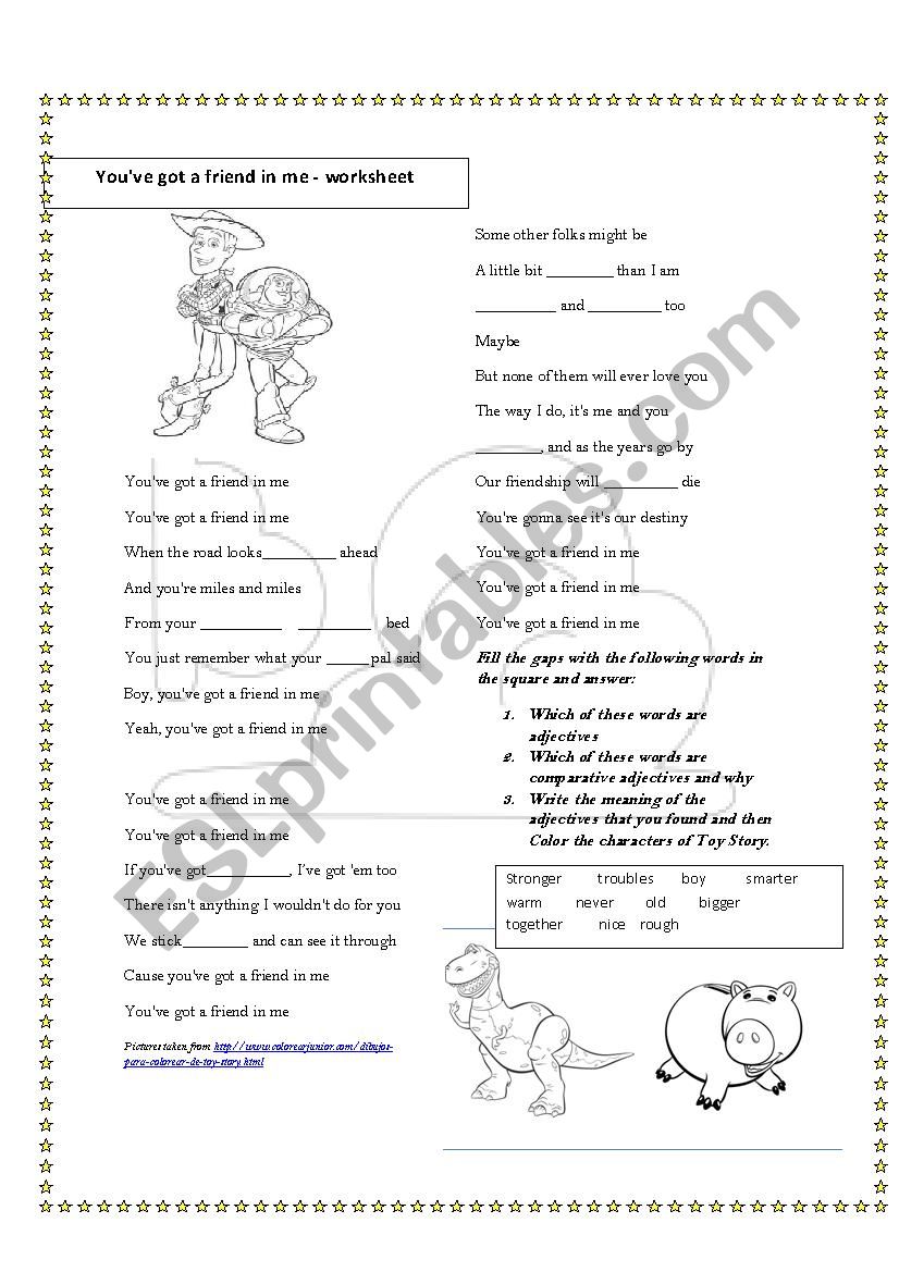 toy story song worksheet